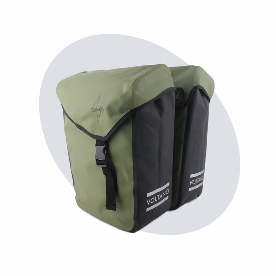 Voltano Dubbele Fietstas Modern Olijf Groen / Zwart - Reflective - 50 Liter - Waterdicht