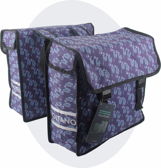 Voltano Dubbele Fietstas Purple Passion - Zwart met Blauw en Paars Met Bloemen - 38 Liter - 100% Waterdicht Polyester - Vrolijke Fietstassen van Voltano