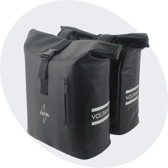 Voltano Dubbele Fietstas Rolltop E-bike Pro - Zwart - 48 Liter - 100% Waterdicht - Fietstassen Electrische Fietsen van Voltano
