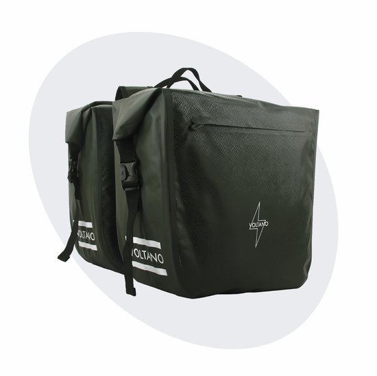 Voltano Dubbele Fietstas Rolltop Intense Green - 48 Liter - 100% Waterdicht - Fietstassen Electrische Fietsen Groen van Voltano