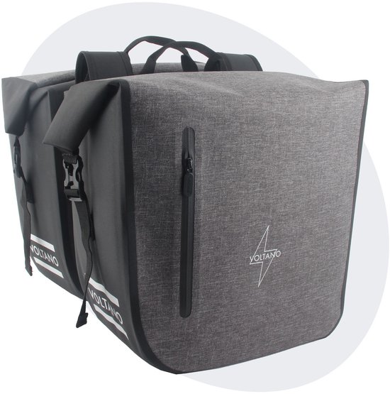 Voltano Dubbele Fietstas Rolltop Luxe E-bike - Zwart / Grijs - 48 Liter - 100% Waterdicht - Fietstassen Elektrische Fietsen van Voltano