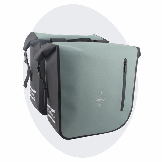 Voltano Dubbele Fietstas Rolltop Luxe E-bike - Zwart / Mintgroen - 48 Liter - 100% Waterdicht - Fietstassen Elektrische Fietsen van Voltano