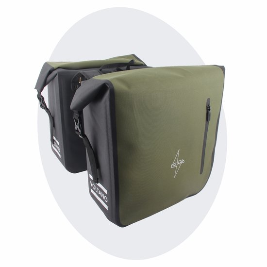 Voltano Dubbele Fietstas Rolltop Luxe E-bike - Zwart / Olijfgroen - 48 Liter - 100% Waterdicht - Fietstassen Elektrische Fietsen van Voltano