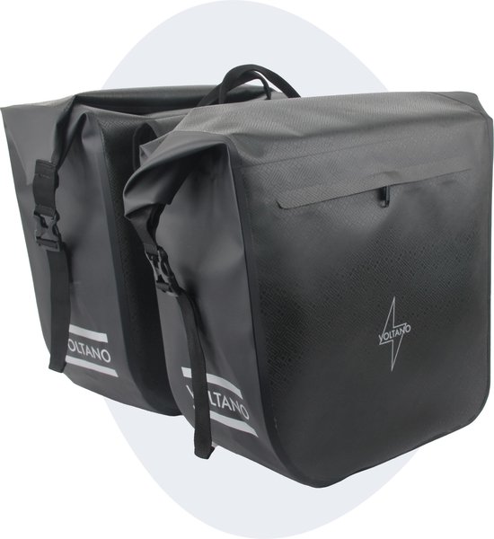 Voltano Dubbele Fietstas Rolltop Urban Black - 48 Liter - 100% Waterdicht - Fietstassen Electrische Fietsen van Voltano