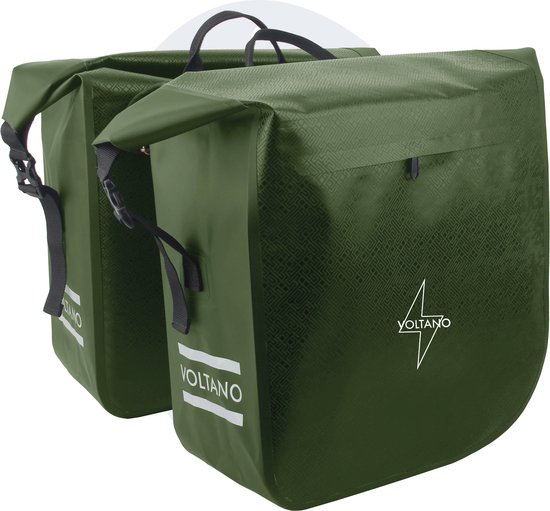 Voltano Dubbele Fietstas Rolltop Urban Green - 48 Liter - 100% Waterdicht - Fietstassen Electrische Fietsen Groen van Voltano