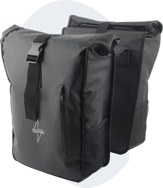 Voltano Dubbele Fietstas Rolltop - Zwart - 48 Liter - 100% Waterdicht - Fietstassen Electrische Fietsen van Voltano