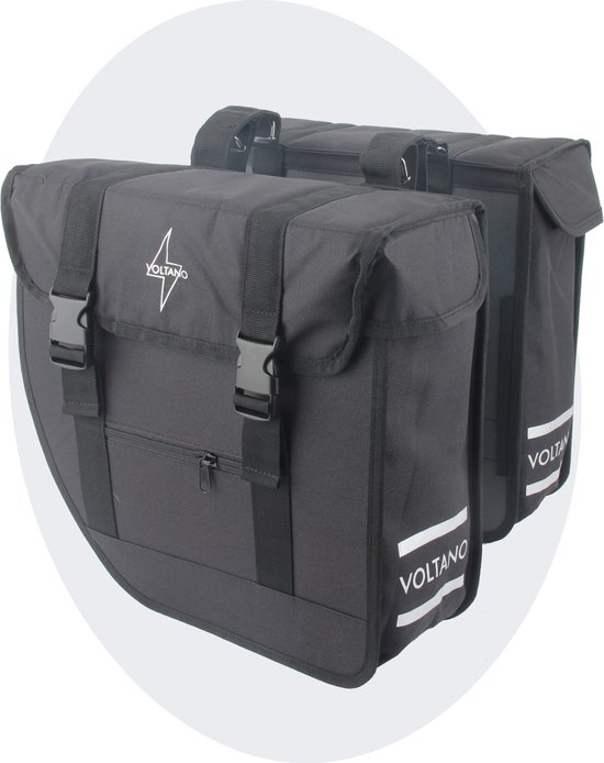 Voltano Dubbele Fietstas Urban Flow XL Afgeschuind - Zwart - 40 Liter - 100% Waterdichte Fietstassen - Fietstassen Elektrische Fietsen van Voltano