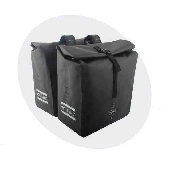 Voltano Dubbele Rolltop Fietstas Volledig Voorgevormd - 50 Liter - Zwart - 100% Waterdicht - Fietstassen Electrische Fietsen van Voltano