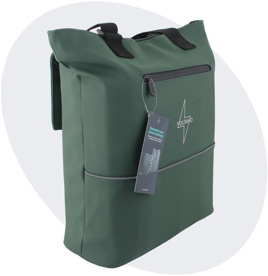 Voltano E-bike City Shopper Enkele Fietstas - Olijf Groen - 22 Liter - Laptopvak - 100% Waterdicht van Voltano