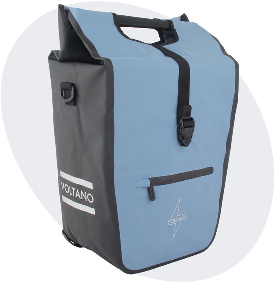 Voltano E-bike Shopper Enkele Fietstas - Ice Blauw / Zwart - 27 Liter - 100% Waterdicht - Extra Schouderband