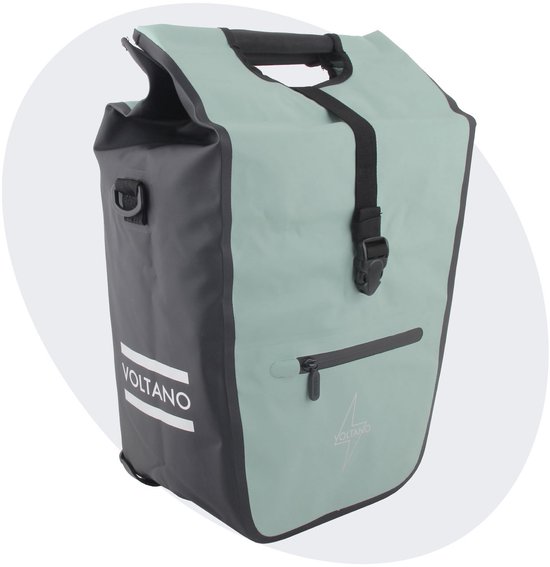 Voltano E-bike Shopper Enkele Fietstas - Mintgroen / Zwart - 27 Liter - 100% Waterdicht - Extra Schouderband van Voltano