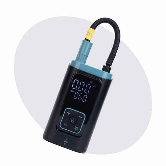 Voltano Elektrische Bandenpomp / Fietspomp Voor Auto / Motor / Scooter - Zwart / Ijsblauw - Draagbare Luchtcompressor - Voorgeprogrammeerde Standen - Pomp Tot 10,3 BAR - Incl. Opzetstukken Presta, Schader, Hollands Ventiel En Meer