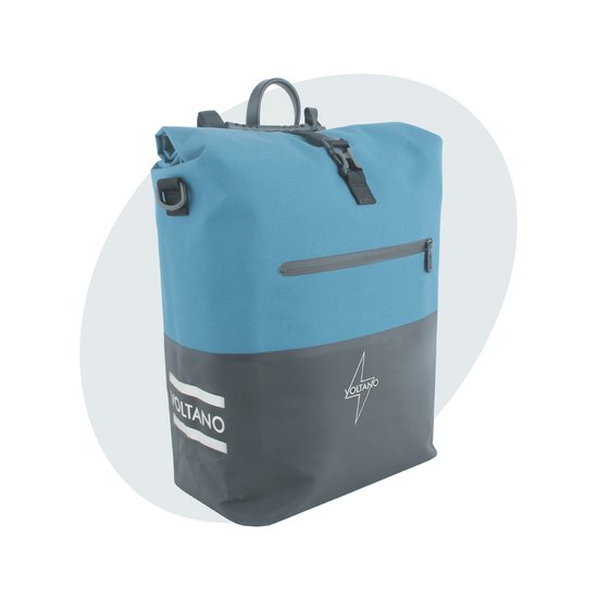Voltano Enkele Fietstas Rolltop Reflective Special Edition - Zwart / Blauw - 25 Liter - 100% Waterdicht - Gratis Extra Beugels Voor E-bike - Fietstassen Electrische Fietsen van Merkloos