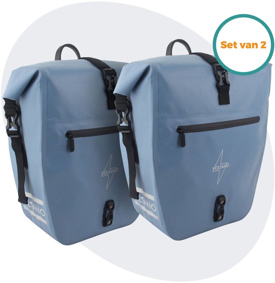 Voltano Enkele Fietstas Set E-bike - Ice Blauw - 2 x 23 Liter - Gratis Schouderband - 100% Waterdicht - Fietstassen Elektrische Fietsen van Voltano