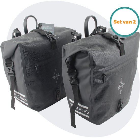 Voltano Enkele Fietstas Set E-bike - Zwart - 2 x 23 Liter - Gratis Schouderband - 100% Waterdicht - Fietstassen Elektrische Fietsen van Voltano