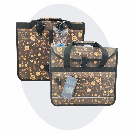 Voltano Enkele Shopper Fietstas - 17 Liter - Black Leaves - Zwart Met Bloemen - Waterdicht - Luxe Universele Bevestiging van Voltano