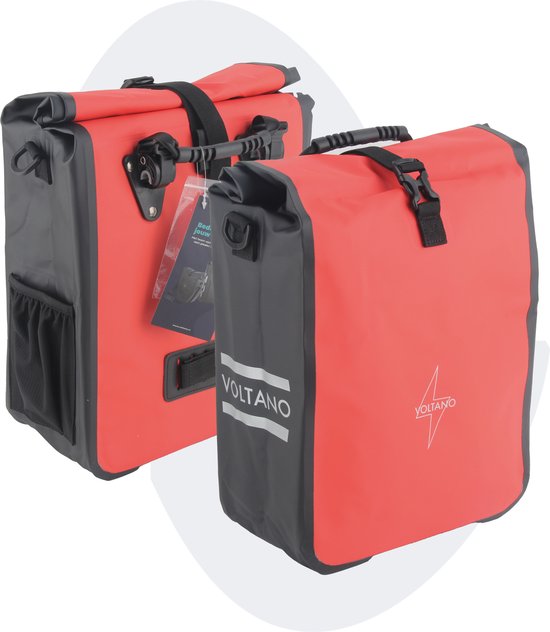 Voltano Fietstas 16L - Zwart / Rood - Enkele Pakaftas - 100% Waterdicht - Met Schouderband van Voltano