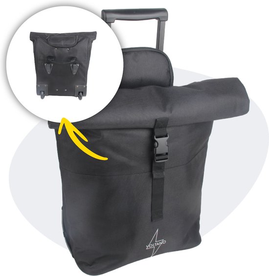 Voltano Fietstrolley Tas - Zwart - Fietstas en Trolley in 1 - 18-28 Liter - Koffer Fietstas - 100% Waterdicht van Voltano