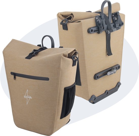 Voltano Luxe E-bike Enkele Fietstas 28L - Beige - Pakaftas Met Laptop vak - 100% Waterdicht - Met Schouderband van Voltano