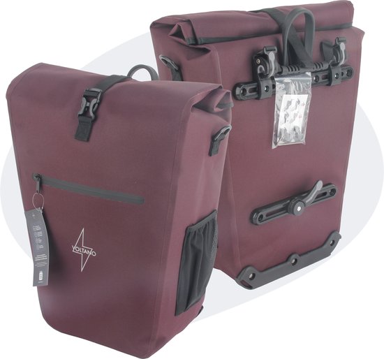 Voltano Luxe E-bike Fietstas 28L – Bordeaux Rood – Pakaftas Met Laptop vak – 100% Waterdicht - Met Gratis Schouderband van Voltano