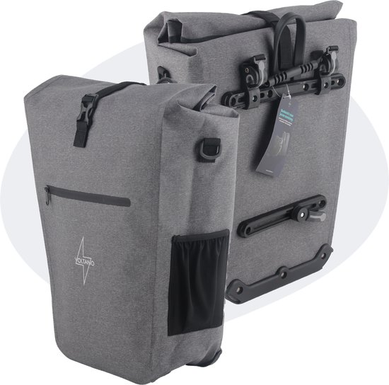 Voltano Luxe E-bike Fietstas 28L – Grijs – Pakaftas Met Laptop vak – 100% Waterdicht - Met Gratis Schouderband van Voltano