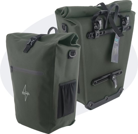 Voltano Luxe E-bike Fietstas 28L – Olijf Groen – Pakaftas Met Laptop vak – 100% Waterdicht - Met Gratis Schouderband van Voltano
