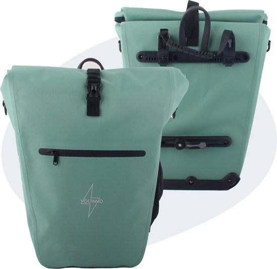 Voltano Luxe E-bike Fietstas Enkel 28L - Mint Groen - Pakaftas Met Laptop vak - 100% Waterdicht - Met Gratis Schouderband van Voltano
