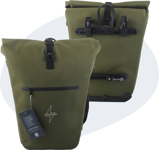 Voltano Luxe E-bike Fietstas Enkel 28L - Mos Groen - Pakaftas Met Laptop vak - 100% Waterdicht - Met Gratis Schouderband van Voltano