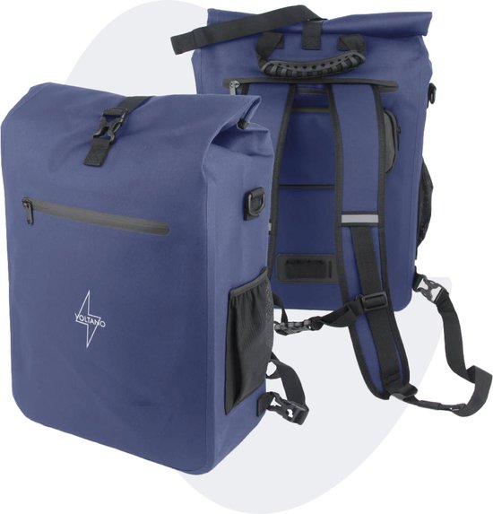 Voltano Luxe E-bike Fietstas / Rugtas - Marine Blauw - 28L - 100% Waterdicht - Gratis Schouderband - Met Groot Laptop Vak van Voltano