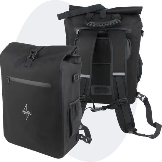 Voltano Luxe E-bike Fietstas / Rugtas - Zwart - 28L - 100% Waterdicht - Met Schouderband - Met Groot Laptop Vak van Voltano