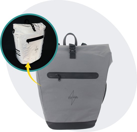 Voltano Luxe E-bike Fietstas - Special Edition - Volledig Reflecterend Grijs - 28L - 100% Waterdicht - Gratis Schouderband - Groot Laptop Vak - Reflective van Voltano