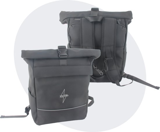 Voltano Luxe E-bike Rolltop Fietstas / Rugtas 28L - Zwart - Enkele Pakaftas - 100% Waterdicht - Gratis Schouderband - Groot Laptop Vak van Voltano