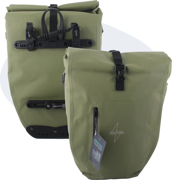 Voltano Luxe Fietstas 28L - Enkele Pakaftas - Mos Groen - 100% Waterdicht - Met Schouderband van Voltano