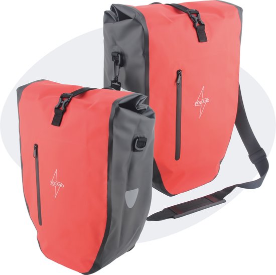 Voltano Luxe Fietstas 28L - Enkele Pakaftas - Zwart / Rood - 100% Waterdicht - Gratis Schouderband van Voltano