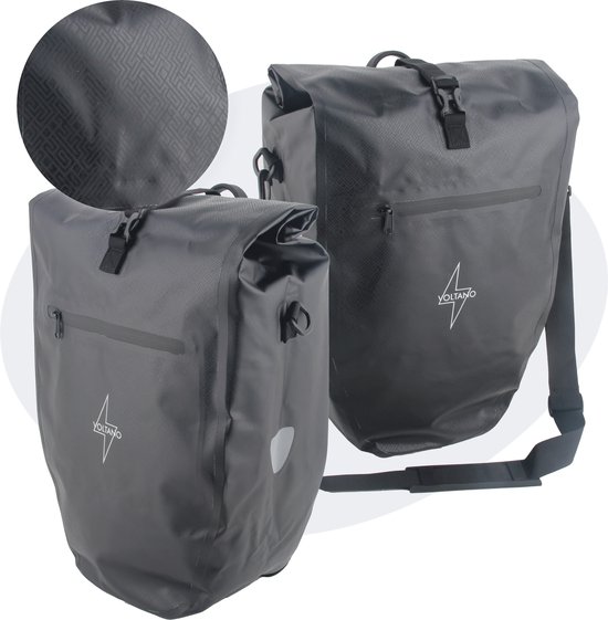 Voltano Luxe Fietstas Greek 28L - Enkele Pakaftas - Zwart Met Motief - 100% Waterdicht - Gratis Schouderband van Voltano