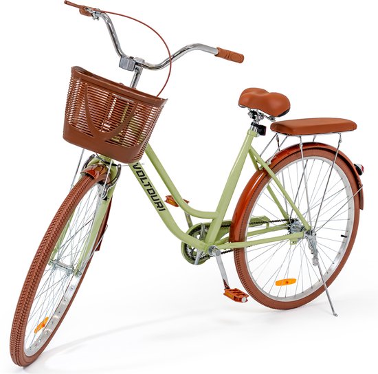 VOLTOURI Damesfiets 28 Inch Retro – Stadsfiets met Mand, Bagagedrager en Terugtraprem – 17 Inch Stalen Frame van Merkloos