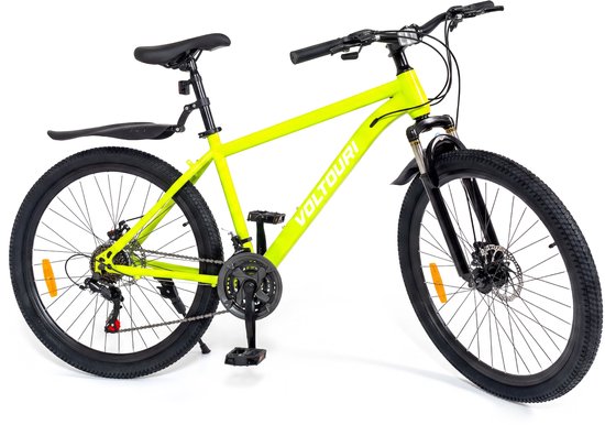 VOLTOURI Fiets 26 inch - 21 Versnellingen Shimano - Neongeel- Schijfremmen van Merkloos