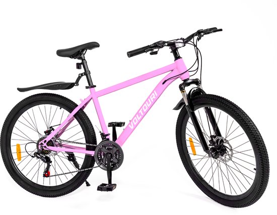 VOLTOURI Fiets 26 inch - 21 Versnellingen Shimano - Roze - Schijfremmen van Merkloos