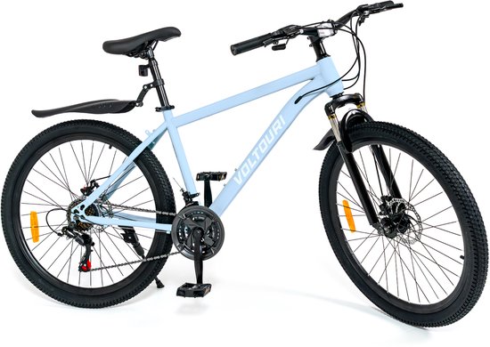 VOLTOURI Fiets 26 Inch - 21 Versnellingen Shimano - Vering - Schijfremmen - Blauw van Merkloos