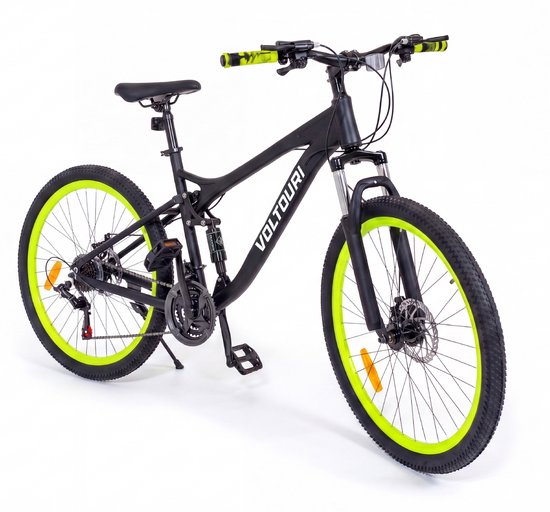 VOLTOURI Mountainbike 26” - 21 Versnellingen Shimano - Zwart - Vering Voor & Achter - Schijfremmen van Merkloos