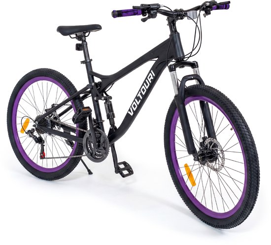 VOLTOURI Mountainbike 26 inch - 21 Versnellingen Shimano - Zwart Paars - Voor & Achtervering - Schijfremmen van Merkloos