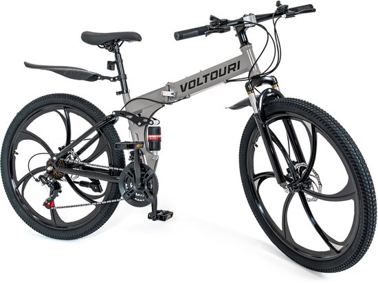 Voltouri Opvouwbare Mountainbike 26" - 21 Versnellingen Shimano, Dubbele Vering, Schijfremmen van Merkloos