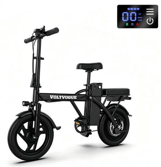 VOLTVOGUE X14 PRO Fiets Elektrisch - Motor 250W - 48V 9Ah –Tot 25 km - 25 km/u - 14” Luchtbanden - voorvering - voor- en achterrem - koplamp en achterlicht