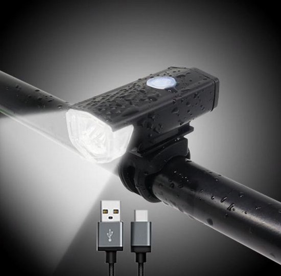 Voorlicht fiets - Fietsverlichting - Led voorlamp - Fietslicht - 350 lumen - Usb - Oplaadbaar - Compact - Waterdicht - Koplamp fiets van Merkloos
