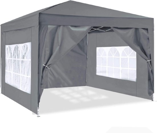 Vouwpaviljoen, 3 x 3 m, inclusief draagtas, tuintent, uv-bescherming 50+, met 4 zijdelen voor tuin, grijs van Toolport