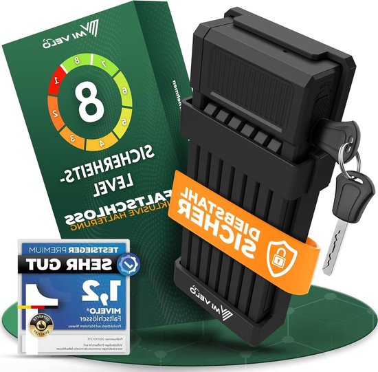 Vouwslot hoge veiligheid 85 cm lang - cijferslot - inkl. houder - e-bike MTB racefiets - sleutel van AXA