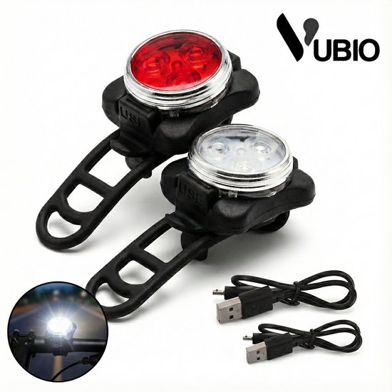 Vubio LED Fietsverlichting USB Oplaadbaar - Waterdichte Fietslampjes Led Set Wit en Rood - 500 Lumen - Stadsfiets - Mountainbike