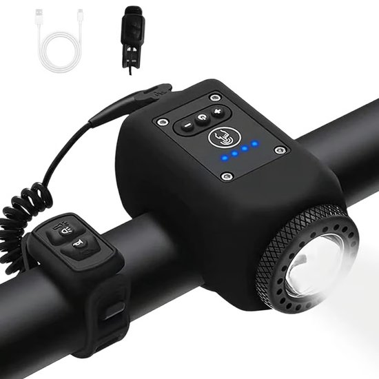 Vyzio - Fietsverlichting LED USB Oplaadbaar - Fietslicht met 110 dB Fietsclaxon - Waterdichte Fietslamp Voor MTB, Racefiets & Stadsfiets - LUMIHORN