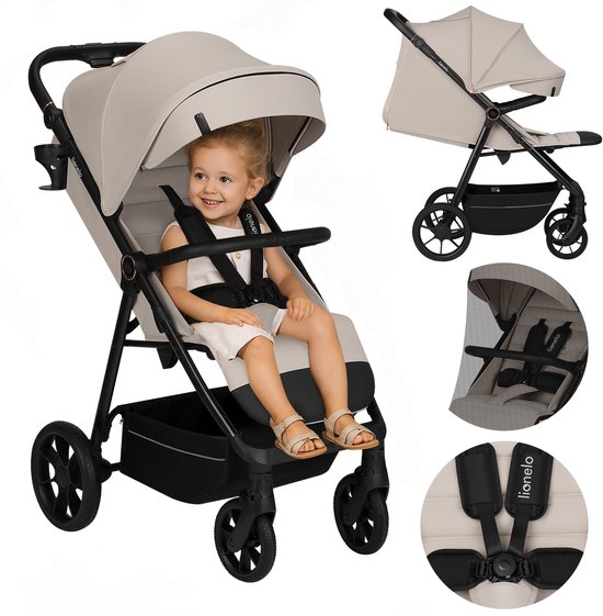 Wandelwagen & Buggy Premium - van 6 maanden 4 jaar (tot 22 kg) - 360° Zwenkwielen met Vering - Magnetische Gordel - XXL Zonnekap UPF50 - Verstelbare Rugleuning, Voetsteun & Duwbeugel - Grote Boodschappenmand - Stad & Terrein - Kinderwagen Lionelo Iva van LIONELO