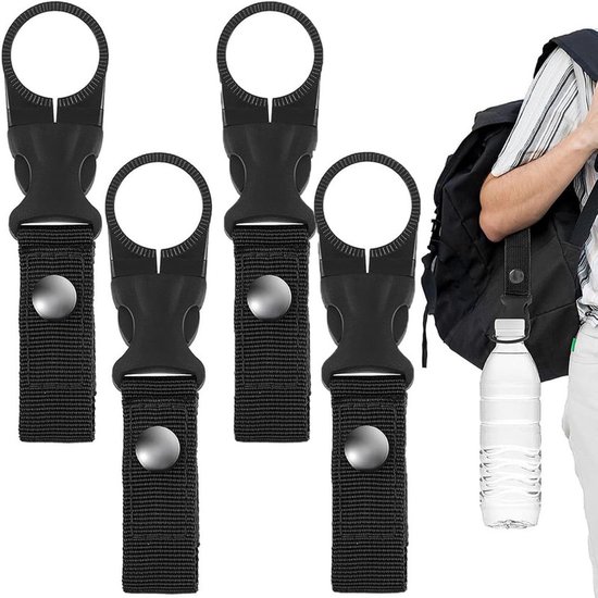 Water Bottle Clips - 4 stuks - Met Buckles - Portable Bottle Holder - Drink Hook - Water Bottle Buckle - Bottle Holder Clip - Clip voor waterfles - Hbuiten Accessoire - Voor Kamperen,Hiking,Reizen,Vissen - Zwart